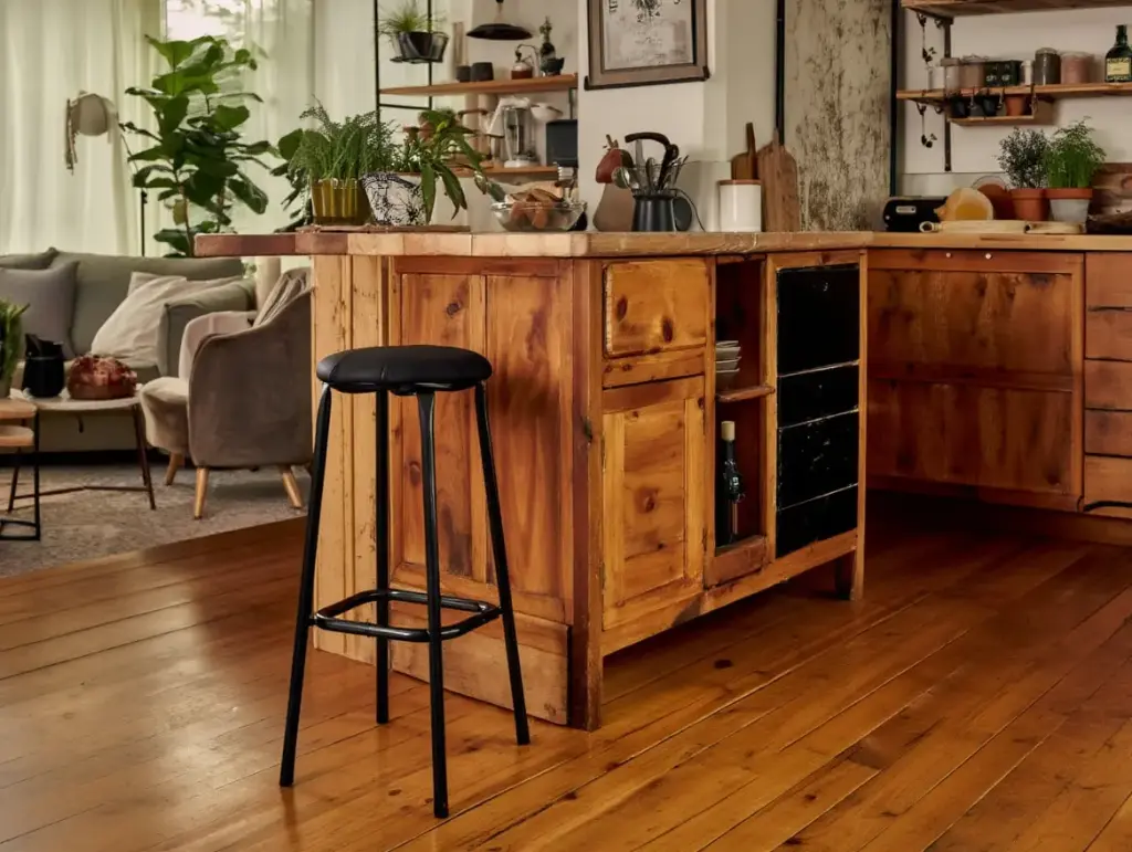 Set of 4 Black Leather Stools
