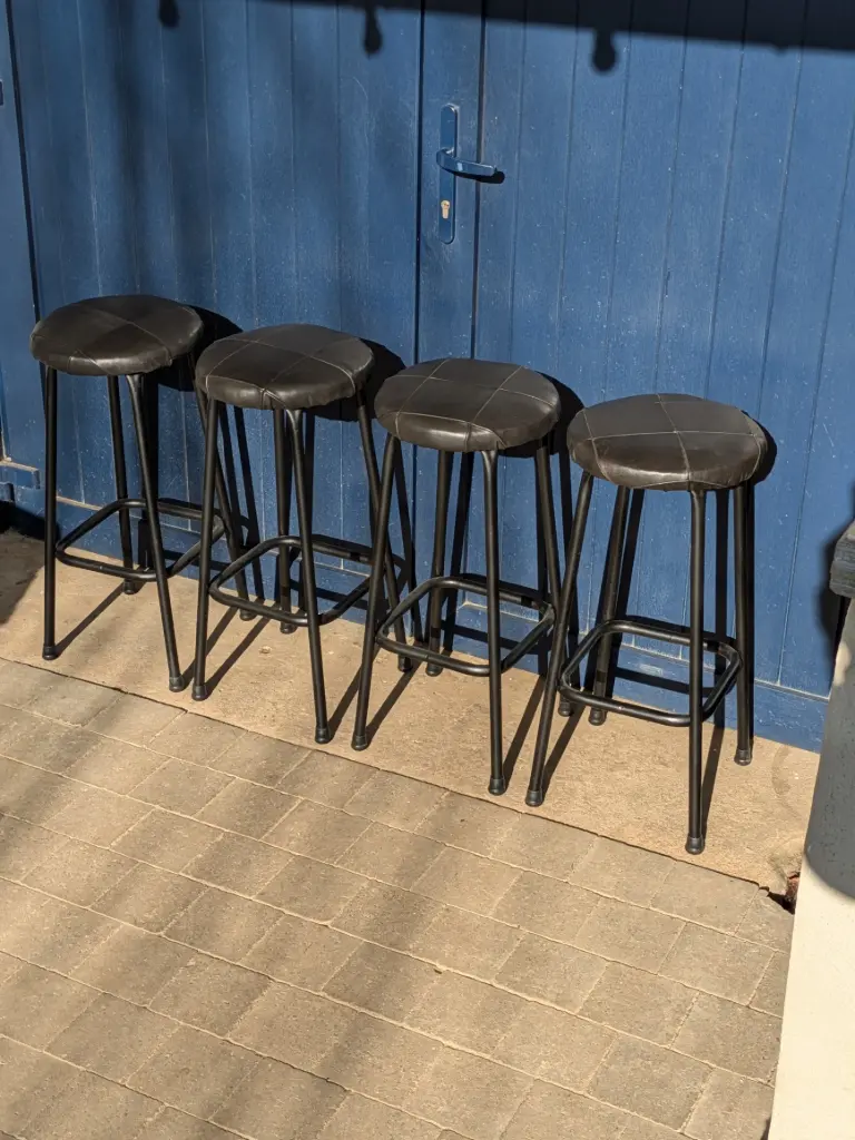 Set of 4 Black Leather Stools